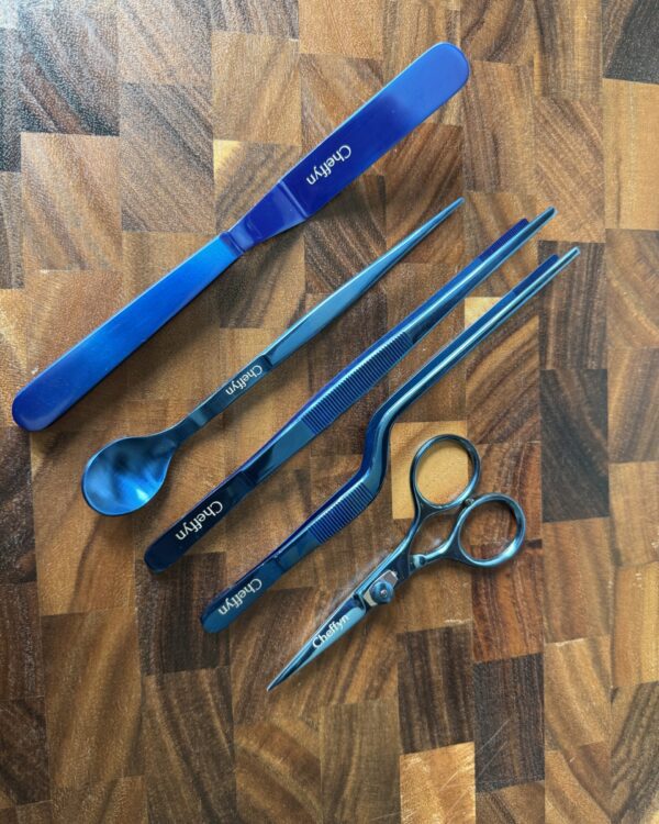 Five Piece Chef's Plating Utensils, Metallic Blue